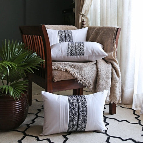 Monochrome Elegance Pleated Texture Cushion Cover White